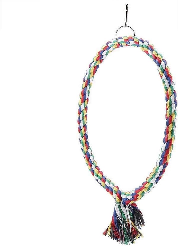 Bomullsring för papegoja med ställning, gunga och tuggleksak, stor 25 cm, för näbbvård