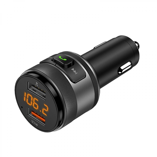 Bluetooth FM-sändare för bil, Bilradio Bluetooth-adapter Musikspelare Kit, Stöd QC3.0 USB-laddning, Handsfree-samtal, SD-kort/U-disk