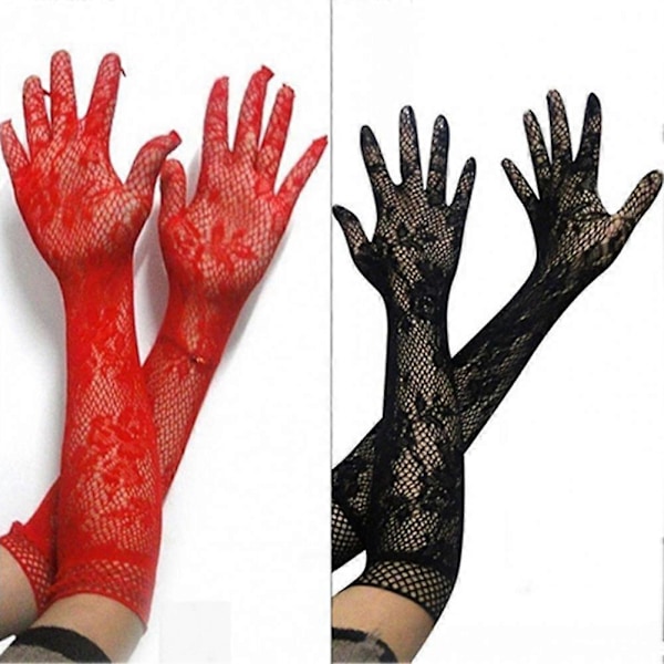 Sextriga Spetsar Damhandskar Klänning Elastisk Blommig Broderi Brudhandskar Hel Finger Bröllop Långa Handskar Armbåge