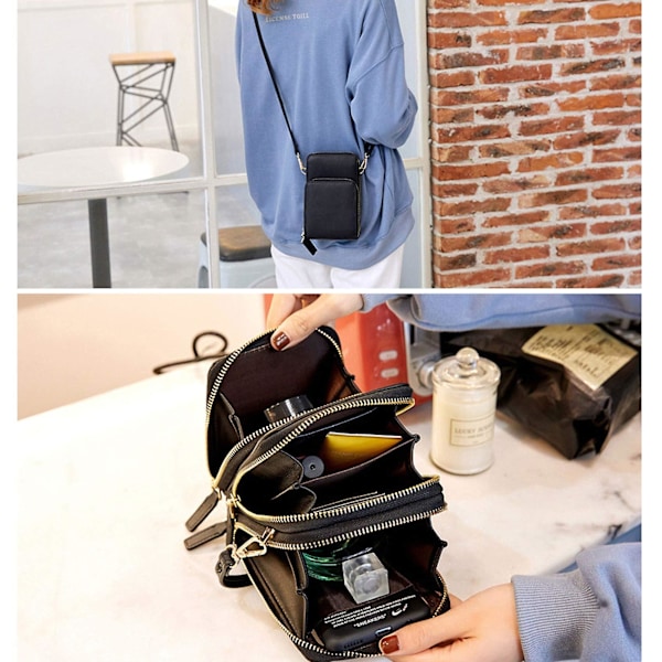 Touch Screen Crossbody Mobilpung, Skærmet Skuldertaske med Kortlomme Justerbar Rem, Damer