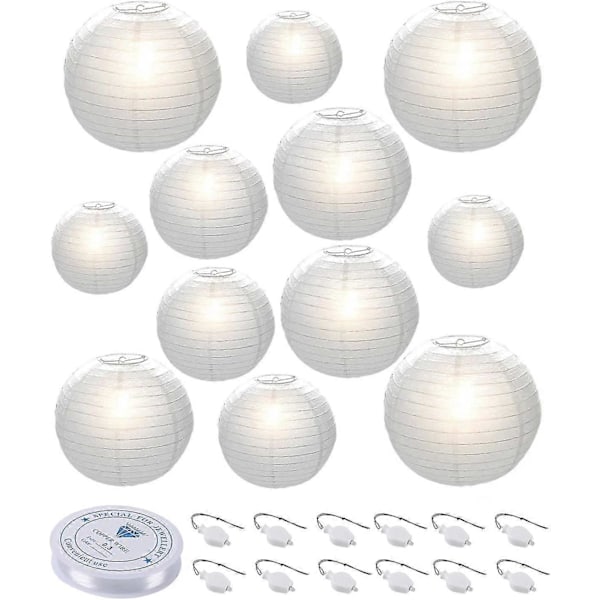 12 st Papperslyktor, 6\" 8\" 10\" 12\" Runda Papperslyktor Med LED-lyktor För Inomhus- Och Utomhusdekoration