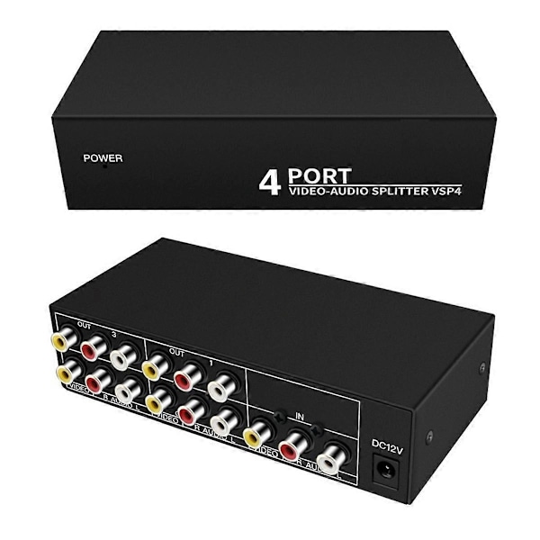 4-vägs AV-splitter 1 in 4 ut Komposit AV-splitter EU-kontakt
