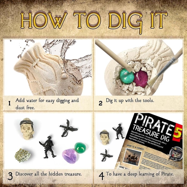 Pirate Treasure Dig Kit Ädelstenar Dig Kit 5 Tegelstenar Treasure Mining Kit Piratleksaker Stamleksaker Pedagogiska festpresenter Julklapp