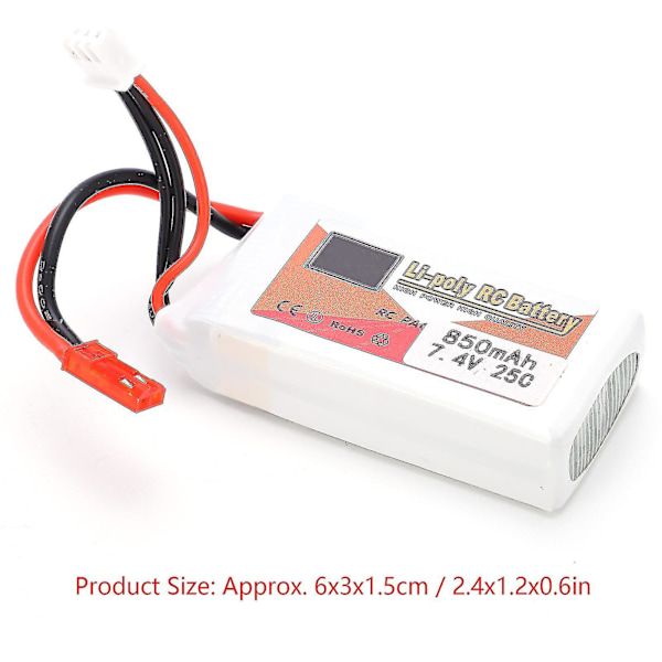 850mAh 25C LiPo-akku JST-liittimellä - 7.4V RC-autoihin, veneisiin ja helikoptereihin
