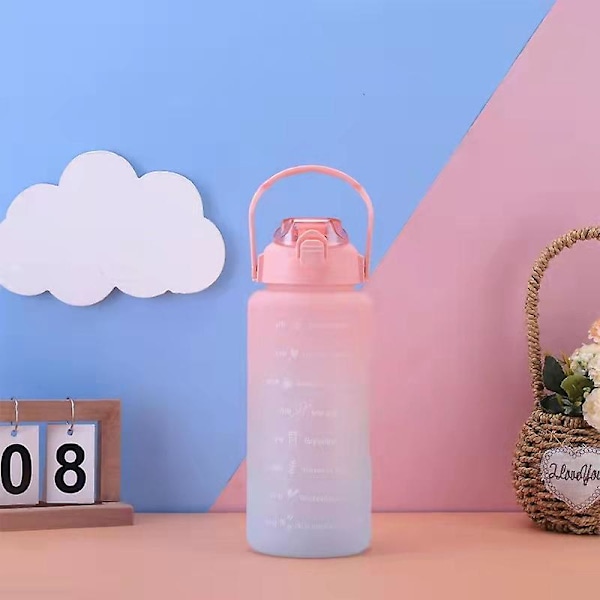 JUSCH Ny stor vattenflaska med sugrör, gradient frostat utomhus plastmugg, sport fitness skala vattenmugg gradient pulverblå 1500ml (WZ218