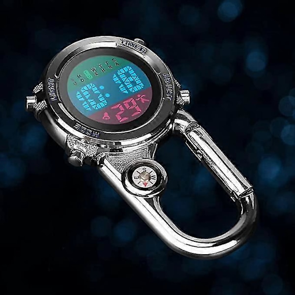 Karabinhage Ur Digital Clip-On Quartz Ur Multifunktionel Karabinhage Lommeur Lysende Urskive Kompas Karabinhage Ur Med Kompasblå