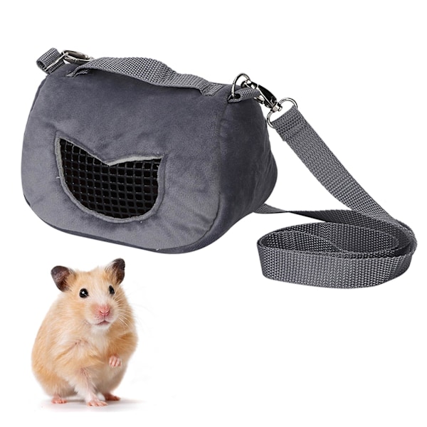 Grå Flanel Bærbar Åndbar Kæledyr Hamster Transporttaske Udgående Taske til Små Kæledyr Marsvin Egern ChinchillaM