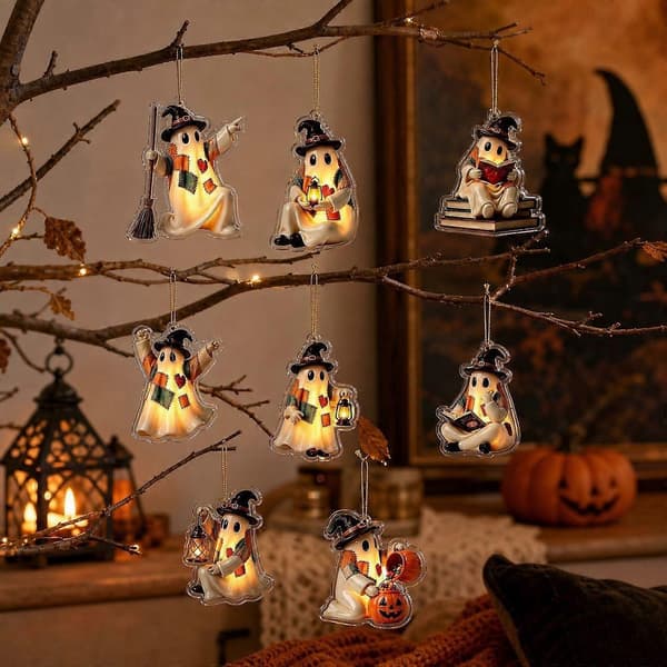2026 Retro Spøgelses Nedtællingskalender med Patchwork-stil og Nummereret 1-24 Design