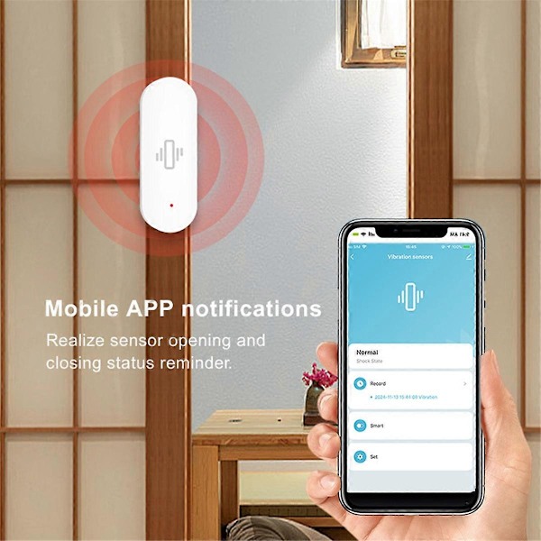 Tuya WiFi Smart Vibrasjonssensor Bevegelsesdeteksjon Sanntids Fjernovervåking Alarm for Hjem Vindu Dra