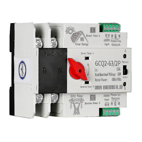Fotovoltaisk Solenergi Ats Automatisk Omkopplare Din-skena 2p 63a Ac220v Ats Pv System Ström T