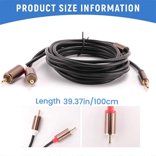 Jack 3,5 mm til 2 RCA Audio Kabel Han til Han RCA Adapter 1 m