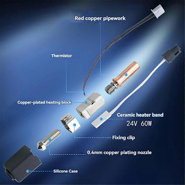 Uppgradering för Anycubic Kobra 2 Hotend Kit, Termistor Värmepatron 0.4mm Skrivhuvud för Kobra 2