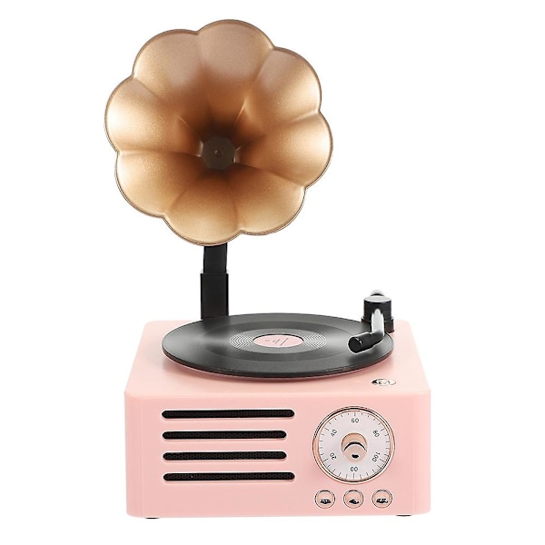 Retro Vinyylilevysoitin Langaton Bluetooth-kaiutin Kannettava Fonografi Stereo Subwoofer FM-radio TF-musiikkisoitin - Pinkki