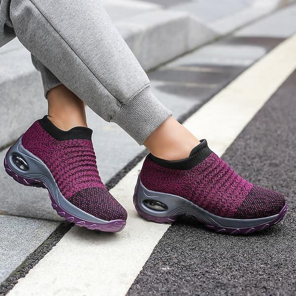 Fleksibel Ortopedisk Sko Elegante Elastiske Slip-on Flate Sko for Kvinner Mesh Overdel Pustende Joggesko Red 42