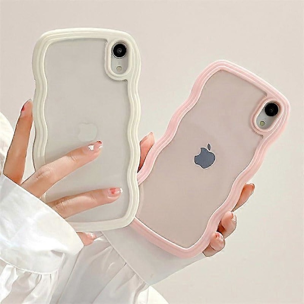 Kompatibel med iPhone X Cover/iPhone Xs Cover, Sødt Krøllet Bølge Ramme Gennemsigtigt Cover, Transparent Blød Silikone TPU Stødsikkert Cover - Gul