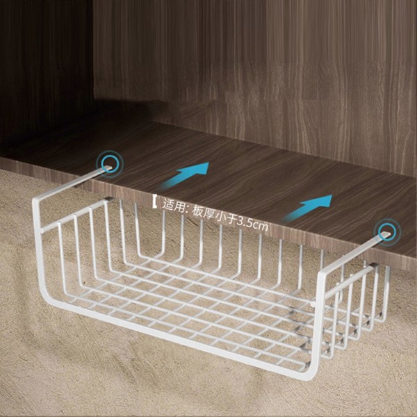 Multifunktionel All Metal Trådkurv til Under Hylde til Køkken Spisekammer Kontorbord Bogreol Hvid