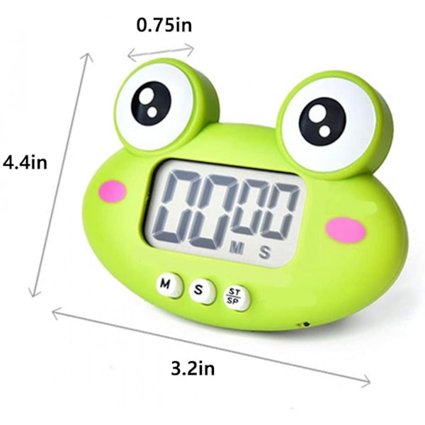 JUSTUP Nedtællingstimer Digital Kogetimer med Magnetisk LCD Stor Skærm Visuel Ur Hængbar Alarmur --- Grøn Frø