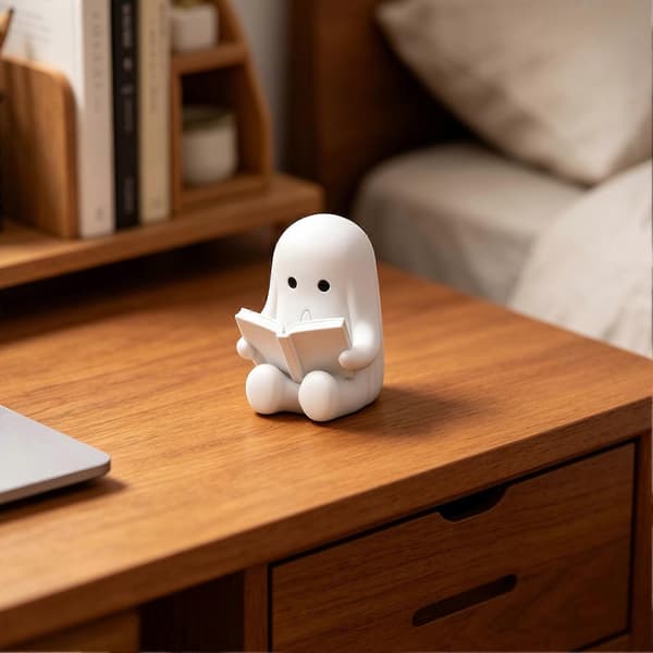 Søt Spøkelse Lesefigur Halloween Bokhyllepynt Samleobjekt Dekor White
