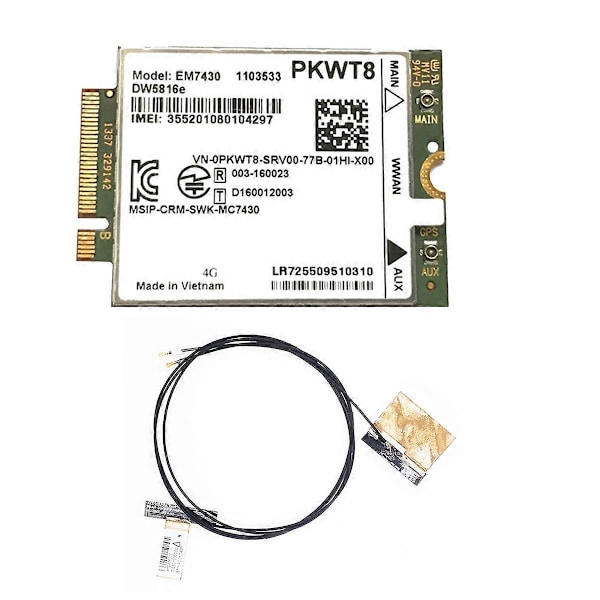 EM7430 DW5816E 4G LTE Modul+2XAntenne GOBI6000 til Dell Latitude 7280 7285 7290 7389 7390 7480 7490