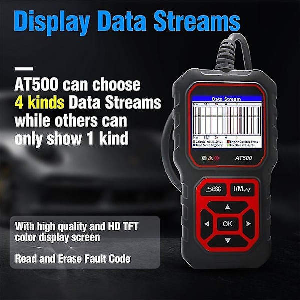 OBD2 Scanner, AT500 OBD2 Scanner Diagnostiskt Verktyg Bilmotor Felkodsläsare & Radera Check Engine Light Bilskanningsverktyg