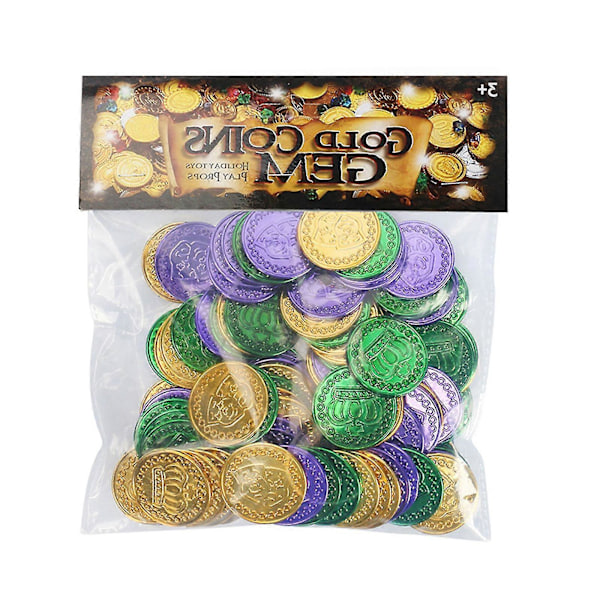100 stk. Mardi Gras Plastmynter Assortert Metallisk Mardi Gras Mynter Bulk For Mardi Gras Parade, Festfavoritter