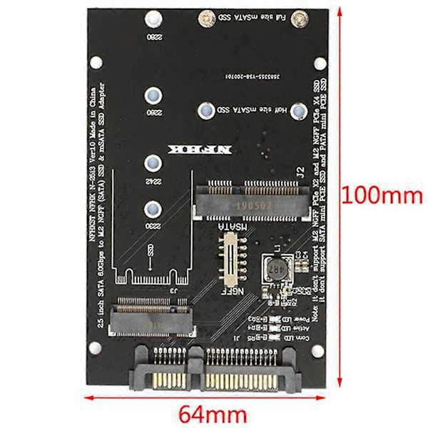 M.2 NGFF MSATA SSD - 2.5 tuuman SATA 6.0Gbps 2 in 1 -sovitinkortti, tukee PC-kannettavan kiintolevyä
