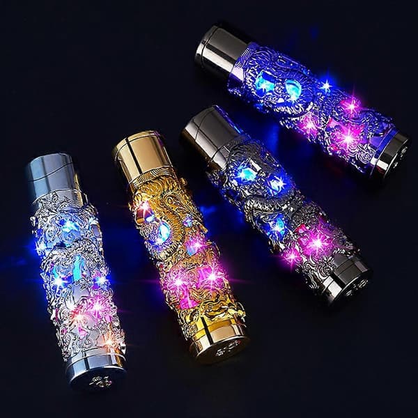 Mode Drager Relief Lighter Høj Æstetisk Unik Butan Lighter med LED Lys Gave til Mænd Kvinder Glod