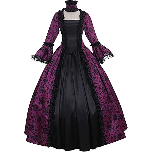 Snabb frakt Noble Klänningar Damklänning Plus Size Medeltida Balklänningar Eleganta kostymer för kvinnor viktoriansk klänning 4färgad Purple S