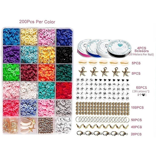 Leireperler flate heishi-perler 4285 stk 20 farger 6 mm runde leireavstandsperler