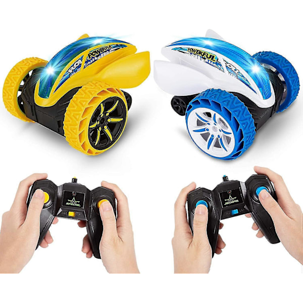 Fjernstyret Stuntbil, 2,4 GHz - 2 Pak Racingbil 360 Spins Og Flips Bil, gul+blå