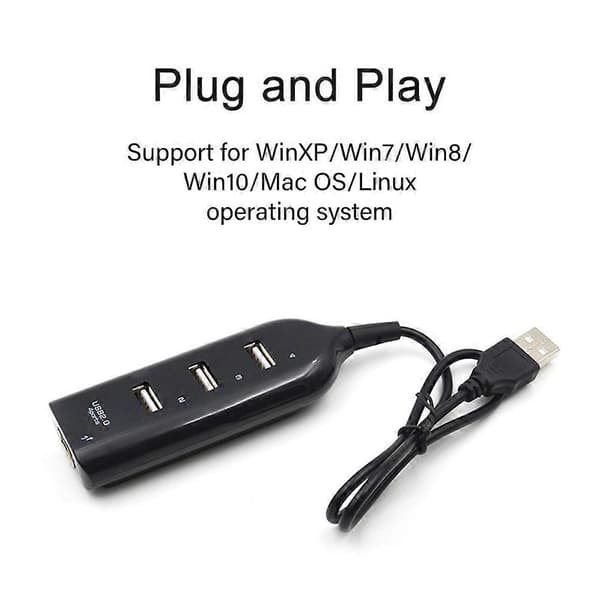 4-ports højhastigheds USB 2.0 Hub Forlænger Splitter Adapter til PC Computer Bærbar Black