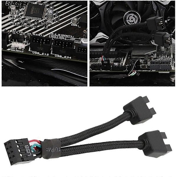 Moderkort USB 2.0 9-stifts Header 1 till 2 Förlängningshub Splitter Adapter Konverterare Js