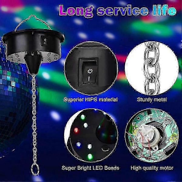 Roterande Diskokulemotor med Ljus och Fjärrkontroll, 18 LED för 12 16 20 24 tums Spegelkula Rotator