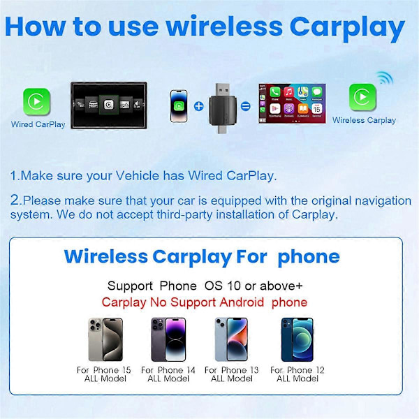 Trådløs CarPlay Android Auto Adapter 5Ghz WiFi Type-C/USB