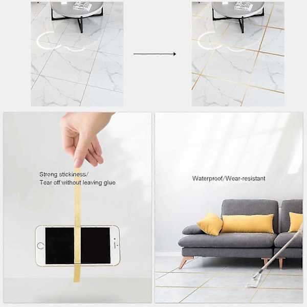 Flisfugetape, Tykkere og Oppgradert Versjon, Vanntett Keramisk Tape, For Gulv, Dører og Vinduer, Tak, Hjemmedekor (gull 1*(2cm*50m)