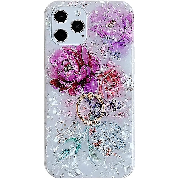 Kompatibelt med iPhone 13 Pro Max Skal (6.7 tum Utgiven 2021), med Söta Blommande Blommor Inbyggt 360 Graders Roterbart Ringstativ Mjukt Slimmat Stötsäkert