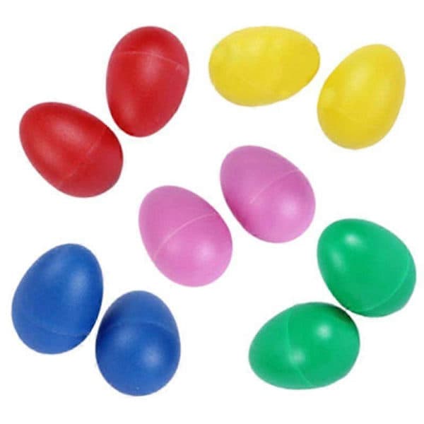 10-delt sett med perkusjonsleker i plast, eggformede maracas