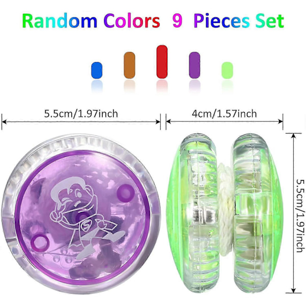 9 Stycken LED Ljus Yo-yo Responsiv Kullager Yo-yo Plast Responsiv Yoyo Rolig Yoyo För Nybörjare Födelsedagsfest Godisväska Fyllmedel Klassrum Pris