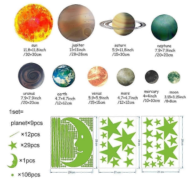 Fleksibel Vinyl Sollys Kunst, Værbestandig Saturn Solfanger Vinduspanel For Gutter Og Jenter, Beste Gave Med Sterk Langvarig Glød (11\"X9\") wel