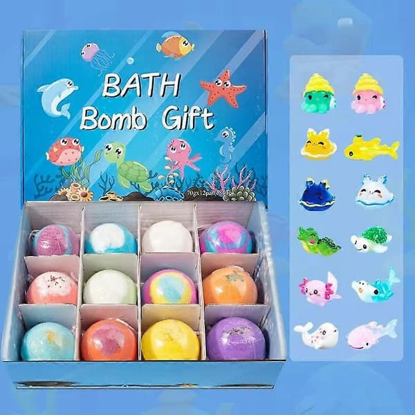 12*50g Badbomb Presentförpackning, Färgglada Bubbelbadbomber Aromaterapi Spa Set Påskpresent för Barn Pojkar Flickor Bath ball gift box
