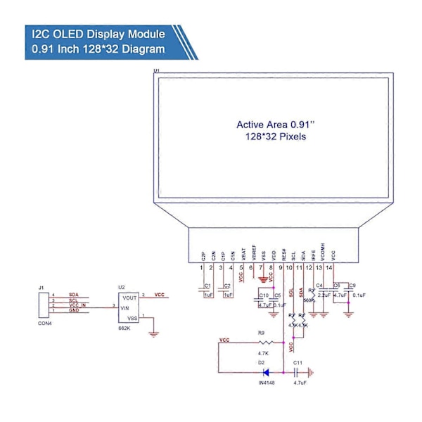 5 Stk. I2C Display Modul 0,91 Tommer I2C OLED Display Modul I2C OLED Skærm Driver DC 3,3V-5V
