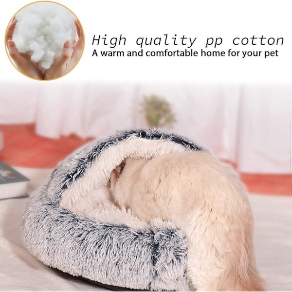 Myk Plysj Beroligende Seng for Hunder opptil 10kg, Vaskbar Anti-Angst Hundeseng, Egnet for Små og Mellomstore Hunder, (65cm, Grå - Lang Luv) Grey