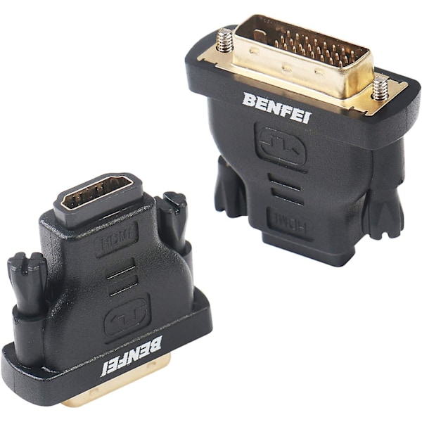 DVI - HDMI, Kaksisuuntainen DVI (DVI-D) - HDMI uros-naaras -sovitin kullatulla johdolla, 2 kpl