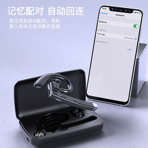 YYK520 Ørekrok Bluetooth Headset Vanntett Enkeltøre Business Trådløst Bluetooth Headset