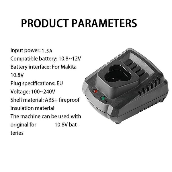 Litium Batterilader for Makita 10.8V 12V BL1014 BL1013 Li-Ion Batteri Elektroverktøy Deler Erstatning