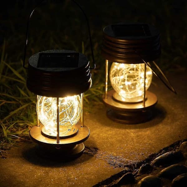 Vattentäta solcellslampor för utomhusbruk med retrodesign, solcellsdrivna LED, 2 st