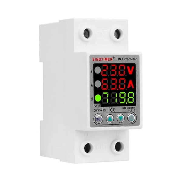 SINOTIMER 220V Justerbar Spänningsrelä Över- och Underspänningsskydd Överströmsbegränsning Wattm KWH Energi