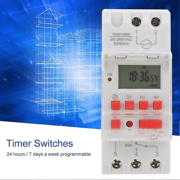 TM919BK 85~265V AC 30A LCD 7 Dager Programmerbare Digitale Tidsbrytere