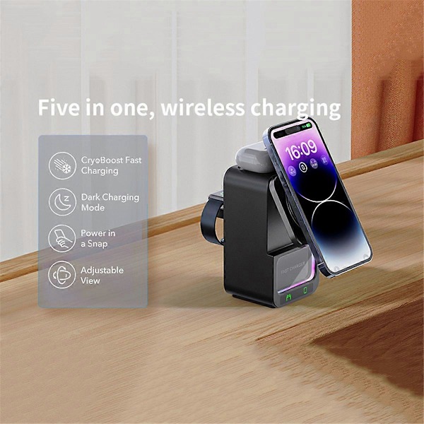15W 5 in 1 Laturi Magneettiset Yövalot Bluetooth-kaiutin Musta