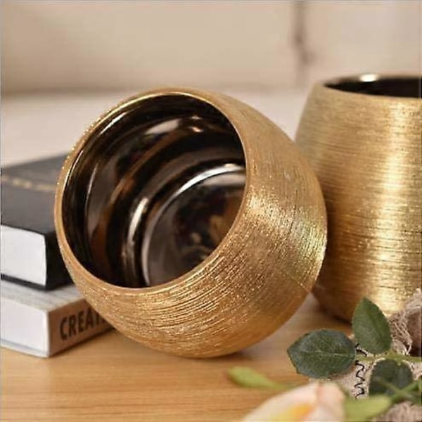 2024 Modern Minimalistisk Keramisk Rund Vas Guld För Dekorativa Suckulenter Inomhus Och